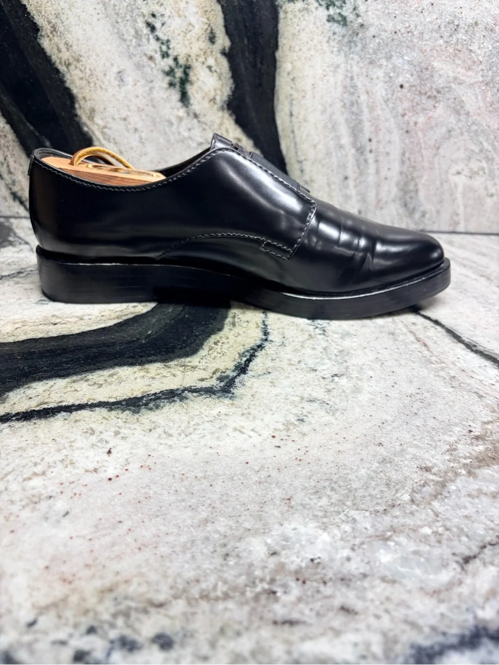 Tory Burch Black Patent Leather Elastic Strap Loafers Shoes 7.5M Italy